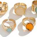 Chunky Gold Rings for Women Dainty Adjustable Non Tarnish Chunky Gemstone Statement Ring Vintage Irregular Open Ring Set Trendy Jewelry for Women