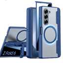 for Samsung Galaxy Z Fold 6 Case with S pen Holder, [Compatible with Mag-safe] [Hidden Kickstand] [Privacy Screen Protection] Translucent Matte Strong Magnetic Shockproof Case for Fold 6 (Blue)