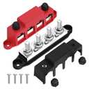 Joinfworld 400A Bus Bar 12V Power Distribution Block with 4 x 3/8" Studs 12 Volt Marine Copper Battery Busbar Terminal Block for Car, Boat, Automotive, RV, Solar Wiring - Negative&Positive