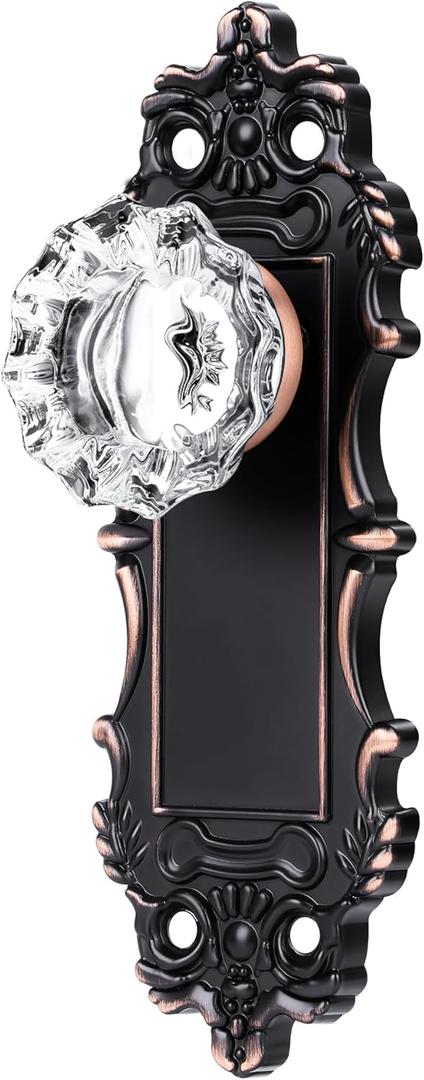 Dummy Door Knob Interior, Antique Single Side Glass Closet Door Knobs Replacement Vintage Crystal Cabinet Dummy Door Handles No Lock, Oil Rubbed Bronze Finish 2 Pack