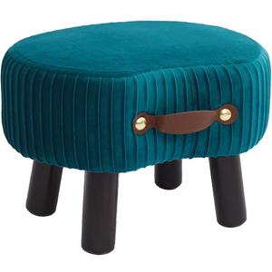 Small Footstool with Handle, Velvet Ottoman Foot Rest with Padded Seat, Curved Foot Stool with Wooden Legs, Portable Foot Rest for Living Room, Bedroom, Entryway, Peacock Blue