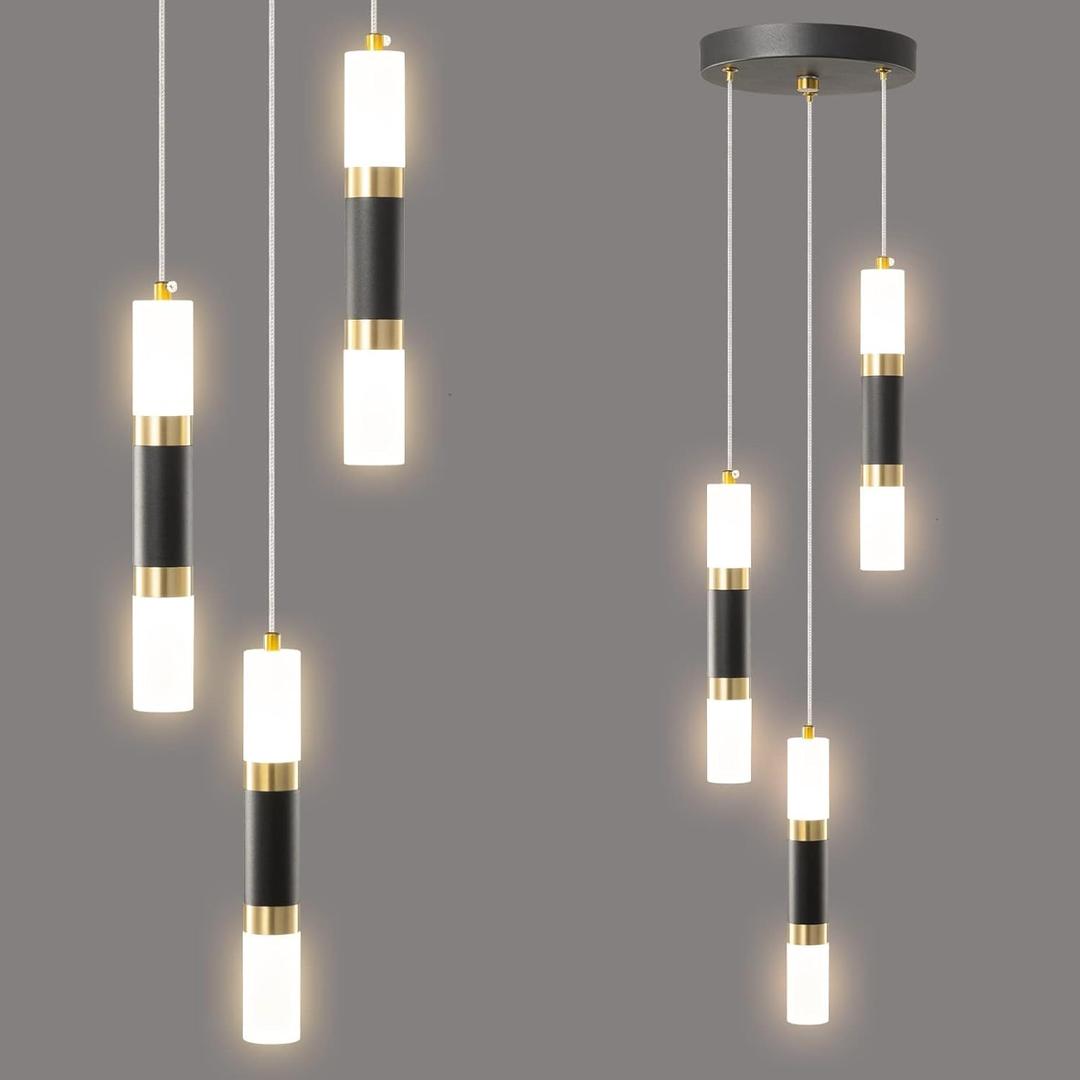 Modern Kitchen Pendant Lighting Over Island Dimmable LED 3 Light Mini Pendant Light, Pendant Lights Kitchen Bedroom Modern Pendant Light Fixtures (Black Gold)