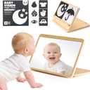 Tummy Time Mirror for Baby Montessori Baby Floor Mirror with High Contrast Black and White Cards Infant Safe Mirror Toy for Newborn