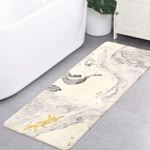 HAOCOO Bath Rug Runner 18x47 inch Beige Marble Velvet Bath Mat Non-Slip Modern Long Bathroom Rug Soft Luxury Microfiber Machine-Washable Floor Rug Carpet for Tub Shower