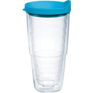 Tervis Clear & Colorful Lidded Made in USA Double Walled Insulated Tumbler Travel Cup Keeps Drinks Cold & Hot, 24oz, Turquoise Lid