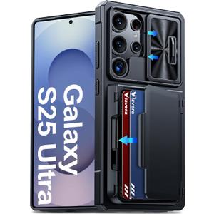 Vizvera for Samsung Galaxy S25 Ultra Case Wallet RFID [Cards Holder][Camera Cover][Edge Raised] Full Body Rugged Shockproof Silicone Protective Phone Case for Galaxy S25 Ultra 6.9" 2025(Black)