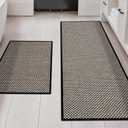 YIHOUSE Thin Bath Mat Black Bathroom Rugs Sets 2 Pieces, Non Slip Absorbent Mats Quick Dry, Woven Rugs Washable, Tapetes para Bao for Bathroom Toilet,Bathtub(17"x24"+17"x47")