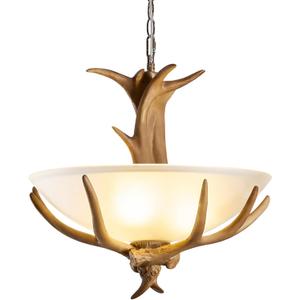 Antler Chandelier, 3-Light Rustic Antler Pendant Lights Kitchen Island, Resin Dining Room Lighting Farmhouse Glass Chandeliers for Bedroom Restaurant Foyer Entryway(Glass +3 Antlers)