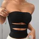 Floerns Women's Cut Out Ruched Bust Strapless Y2k Tube Sleeveless Bandeau Top (Black, L)