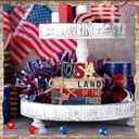 4 Pcs 4th of July Decorations Patriotic Tiered Tray Decorations Signs Rustic Memorial Day Decor Book Block Sign for 250th Anniversary Farmhouse Table Home Tabletop Shelf(Map)