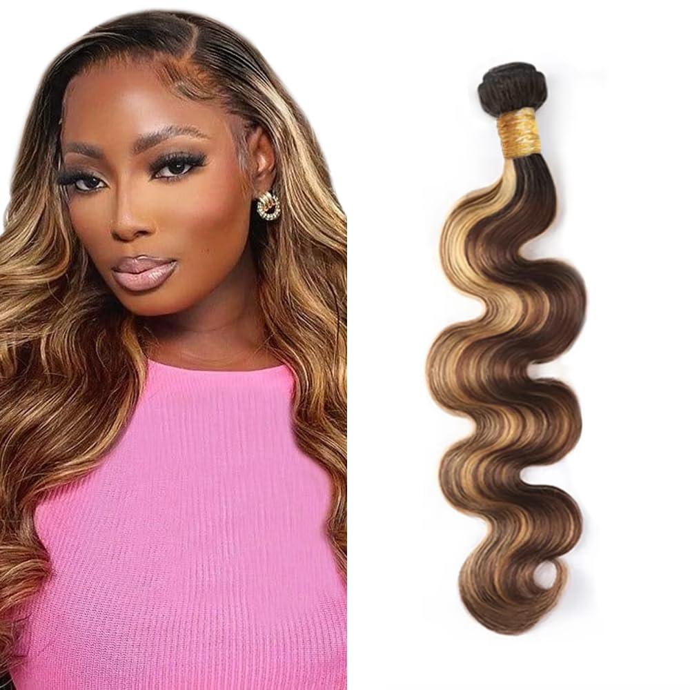 Ombre Highlight Human Hair Bundles P427 Body Wave Bundle 30 inch Honey Brown Human Hair Bundles 3 Tone 100g