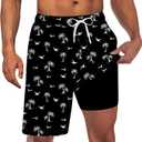 UNICOMIDEA Men Swim Trunks with Compression Liner 9 Inch Long Board Shorts (Large, A1 Black White)