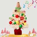 Mini White Christmas Tree, Small Flocked Christmas Tree with Lights and Music Tabletop Artificial Pre-lit Xmas Tree Christmas Decorations Indoor Outdoor for Home Decor Party Gifts (Red + Green)