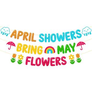 April Showers Bring May Flowers Banner School Classroom Spring Party Decorations for Student Children Teacher Celebrating Happy Spring Party Supplies