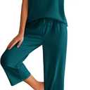 Ekouaer Womens Cotton Pajamas Sets Short Sleeve Tops and Capri Pants Sleepwear Loungewear with Pockets (Small, Marine Blue)