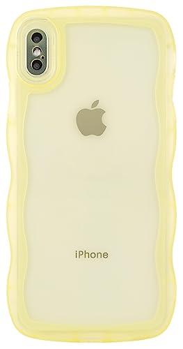Pack Of 4 SKYLMW Compatible with iPhone X/XS Case 5.8", Cute Kawaii Curly Wave Frame Shape Soft Silicone Shockproof Protective Phone Cover for Women Girls, Clear/Yellow
