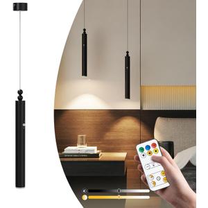 Battery Operated Pendant Light, Battery Chandelier with Remote Control, Rechargeable Hanging Light Fixture with 4000mAh Battery, 3 Color Dimmable, No Wiring, Idea for Bedroom Kitchen Island