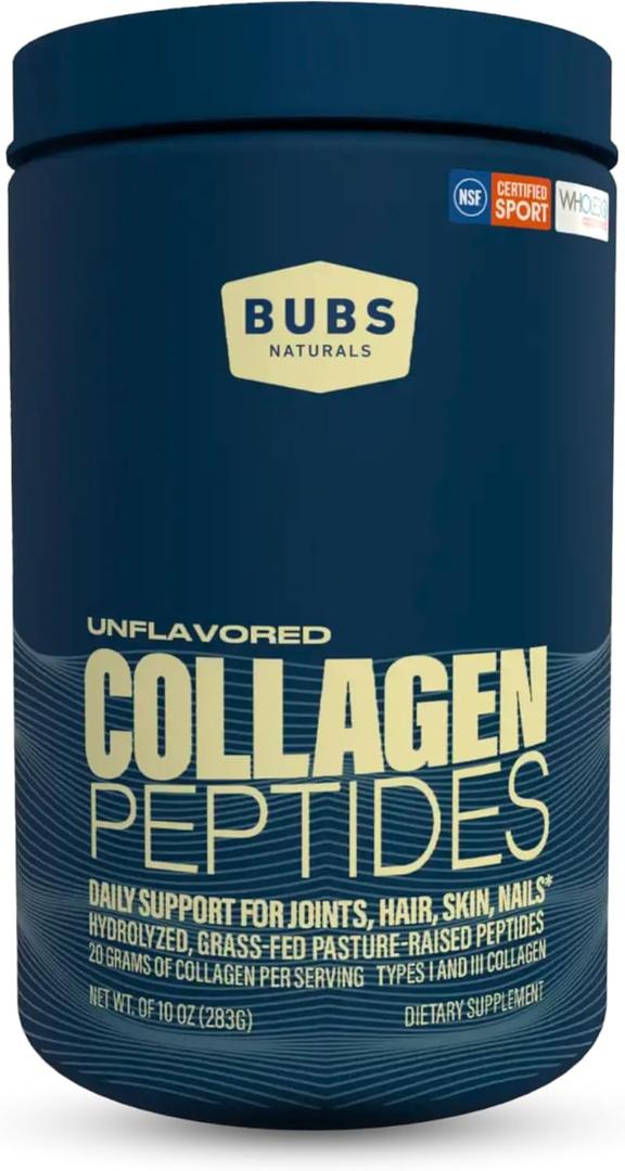 BUBS Naturals Unflavored Collagen Peptides Powder, Best Proteins for Joints & Skin, Pasture Raised Grass Fed, Paleo and Keto Friendly, Whole30 Approved, Non-GMO Dairy & Gluten Free, 10oz, 14 Servings (EXP 03/20/29)