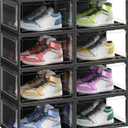 SONGMICS Shoe Boxes Set of 8, Stackable Shoe Organizers with Doors, 13 x 11.2 x 7.6 Inches, Fits Shoes up to US Size 12, Black and Transparent White ULSP508B01