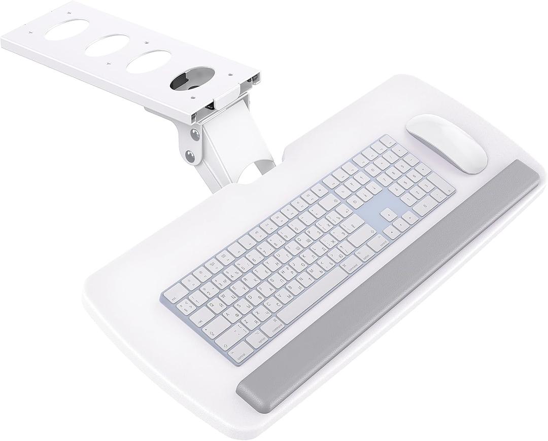 HUANUO Keyboard Tray Under Desk, 360 Adjustable Ergonomic Sliding Keyboard & Mouse Tray, 25" W x 9.8" D (White)