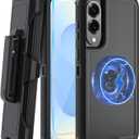 for Samsung S25 Edge Case [Compatible with MagSafe] with HD Tempered Glass Screen Protector, for Galaxy S25 Edge Heavy Duty Shockproof Protection Rugged Phone Cover(with Belt Clip-Black-MAG)