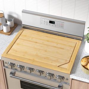 Bamboo Stove Cover Board 30"x22" - Multi-Functional Gas/RV Stovetop Protector with Built-in Cutting Board & Noodle Prep Surface, Expandable Counter Space Kitchen Organizer (Natural)