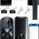 Veise VE07-L Fingerprint App Control Smart Locks with Heavy-Duty Zinc Alloy Handles, Keyless Entry for Front Door, Digital Electronic Touchscreen, Auto Lock, Waterproof, Easy Install, Matte Black