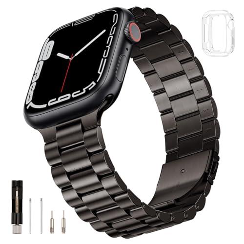 SUNFWR Compatible with Apple Watch Bands 46mm for Men Women, Stainless Steel Metal iWatch Band with Case for Apple Watch Series 10(GunColor, 46mm)