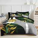 Nesker Comforter Set Queen Size, Green Boho Golden Leaves 7 Pcs Bedding for Kids and Adults, Mid Century Abstract Bed Sheet Sets with Fitted Sheet 2 Pillowcases & 2 Shams