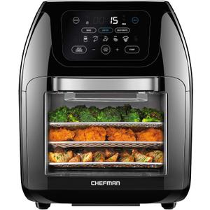 CHEFMAN Multifunctional Digital Air Fryer+ Rotisserie, Dehydrator, Convection Oven, 17 Touch Screen Presets Fry, Roast, Dehydrate, Bake, XL 10L Family Size, Auto Shutoff, Large Easy-View Window, Black, 10 Quart