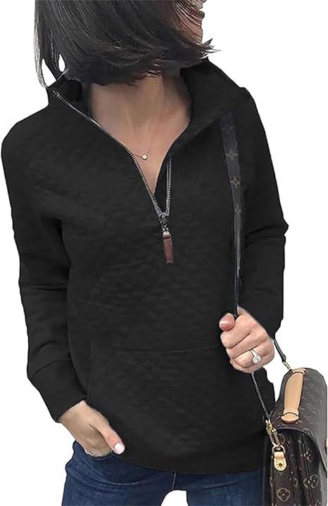 BTFBM Women Fashion Quilted Pattern Lightweight Zipper Long Sleeve Plain Casual Ladies Sweatshirts Pullovers Shirts Tops M