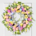 Easter Egg Wreath for Front Door - Pastel Eggs & Daisy Decor Porch Window Spring Wreaths with Fern Foliage Indoor Outdoor Decor for Easter Holiday Celebrations Decorations