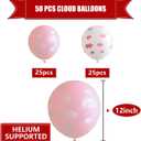 50PCS Pink Cloud Printed Latex Balloons - 12 Inch, Perfect for Wedding, Baby Shower, Girls Birthday Party Decor