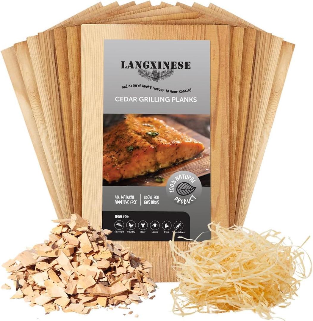 Bigger 12 PK, Cedar Planks for Grilling Salmon,11"x 5.5" Better Smoking, Add Best Smoky Flavor to Salmon, Veggies, Restaurant Quantity, Fruit Wood Smoking Chips, Fire Starter Fiber