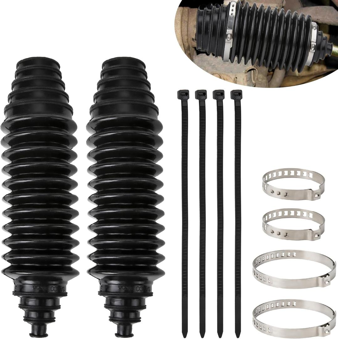 Steering Rack Boot Kit, Universal Steering Rack and Pinion Tie Rod Boots, Dustproof Silicone Inner Tie Rod Boot Set with Rack and Pinion Bellow Cable Ties and Clamps (Black)
