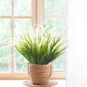 Grunyia 10 Bundles Artificial Plants Outdoor Fake Grass with Flowers UV Resistant Greenery Garden Porch Window Box Decorating (White)