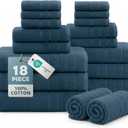 CASA PLATINO 100% Luxury Cotton Bathroom Towels Set - 18 Pc - Super Soft, Quick Dry & Highly Absorbent - 6 Bath, 6 Washcloth, 6 Hand Towels - Premium Hotel Quality, Ideal for Spa & Salons - Steel Blue