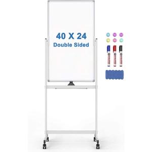 Rolling Whiteboard, 40" x 24" Magnetic Mobile White Board, Double Sided Dry Erase Board with Stand, Standing Whiteboard Easel on Wheels for Home School, Office and Classroom