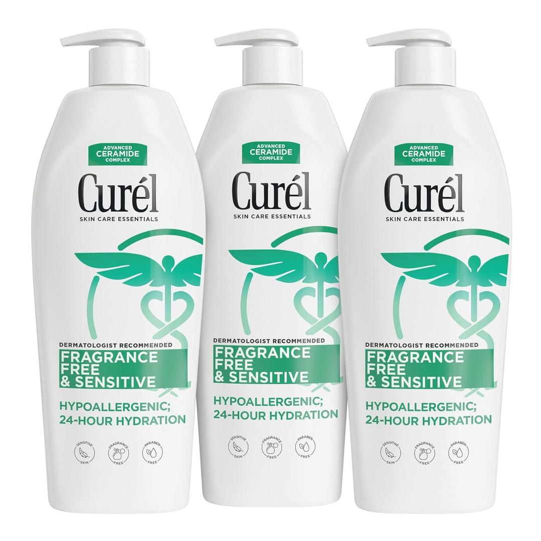 Curel Fragrance Free Lotion, Sensitive Hypoallergenic Lotion for Dry Skin, Dermatologist Recommended, 13 Oz, Pack of 3