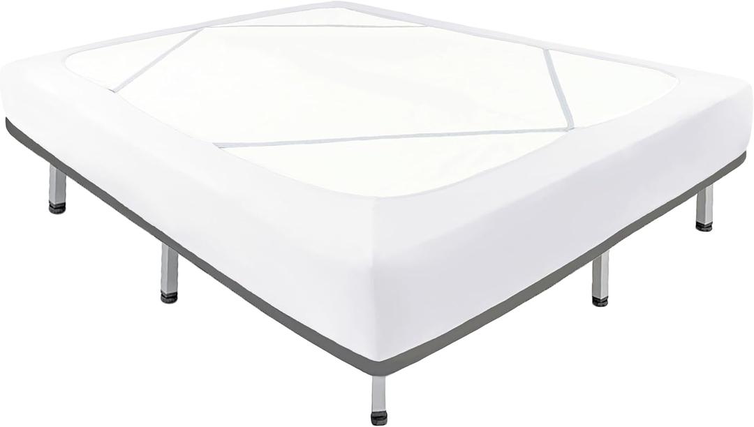 Biscaynebay Decorative Box Spring Cover Queen Size, White Luxurious Jersey Knitting Stretchy Wrap Around 4 Sides Bed Skirt for Home/Hotels, Easy Fit Wrinkle & Fade Free Machine Washable