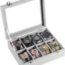 Frebeauty 8-Slot Watch Box,Velvet Watch Case with Glass Lid,Watch Organizer Box for Men and Women,Lockable Watch Storage,Watch Display Case,Ideal Gift(Grey)