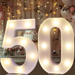 Pooqla 50th Birthday Decorations for Women Men, Light Up Numbers 50 for Party Table Backdrop Wall Decors, 50th Birthday Gift for Her Him, Marquee Number for Wedding Anniversary Decorations (White)