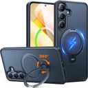 TORRAS 360 Spin for Samsung Galaxy S25 Case with Stand, Fit for MagSafe, 3X Military Grade Protective, Rotatable Kickstand for Samsung S25 Case, Magnetic Ring Slim Hard Cover, Matte Black 6.2''