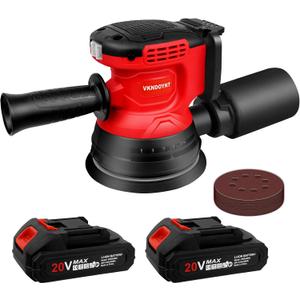 5 Inch Brushless Orbital Sander with 2Pcs 2.0Ah Batteries, 20V Cordless Electric Sander, 3 Variable Speeds 6000-12000 RPM Sanders for Woodworking, 30 Pcs Sandpapers and Dust Collection Bag
