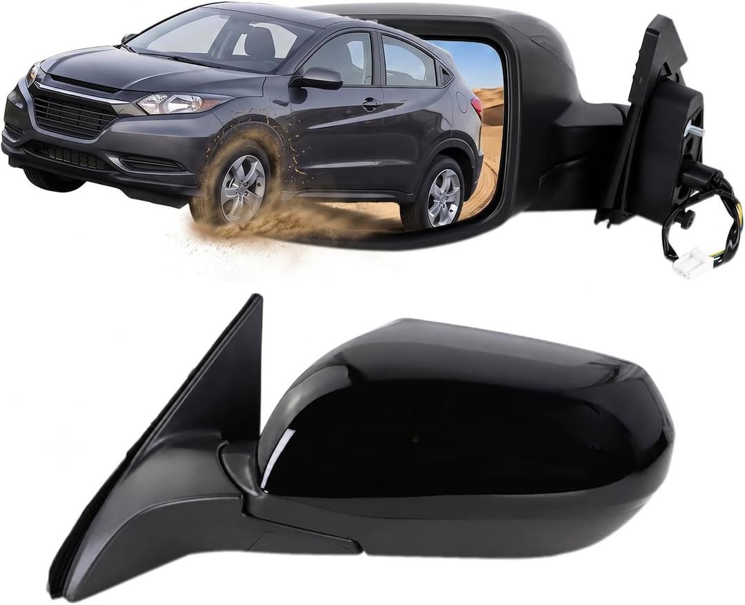 Left Driver Side Mirror Compatible With 2016 2017 2018 2019 2020 2021 2022 Honda HRV HR-V,Power Glass/Manual Folding Replace#76258T7WA72(Black,3Pins)