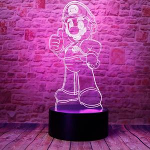 Cute Super Mario Boys Anime Character 3D Optical Illusion LED Bedroom Decor Sleep Table Lamp with Remote 7 Colors Acrylic Visual Night Light Birthday Christmas Gifts for Kids