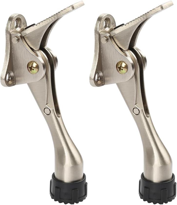 Kickdown Door Stopper 4 Inches - 2 Packs One Touch Adjustable Height Door Stop for The Bottom of Door The Bottom of Door Aluminum Alloy Metal Door Stopper with Rubber Tip Sliver