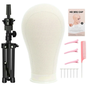 FUTAI 23 inches Canvas Mannequin Head with Tripod Stand Wig Cap T Pins Rat Tail Comb and Hairpins for Wig Making Practice Styling Training Display