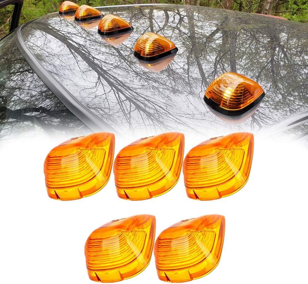 5 X Cab Roof Marker Lights Amber Cover Compatible with 1999-2016 Ford F150 F250 F350 F450 F550 F650 F750 E150 E250 E350 Super Duty Pickup Trucks, Cab Roof Running Light (Only Cover)
