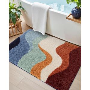 DEXI Bathroom Rug Washable, 24x43 Non Slip Bath Large Mat Absorbent, Soft Plush Microfiber Bathmat Quick Dry for Shower Floor, Colorful